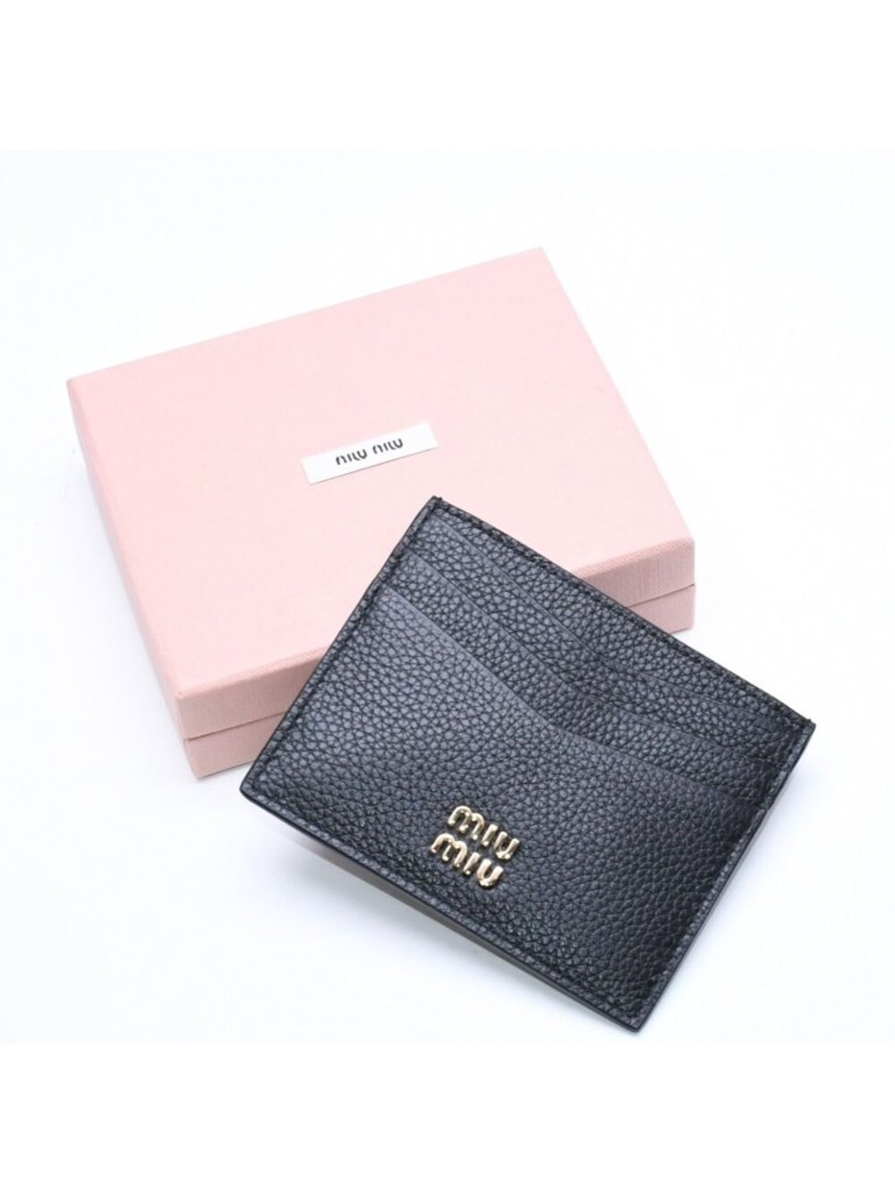 Miu Miu Metal Logo Card Case Black Calfskin Gold